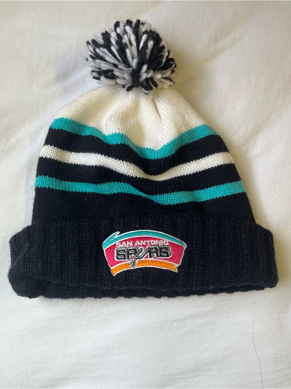Spurs NBA Pom Beanie - Black, White & Teal